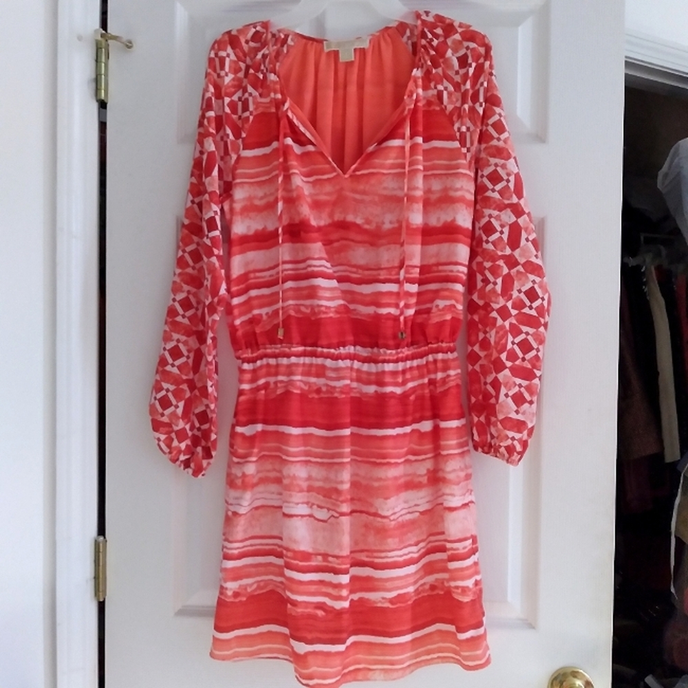 Michael Kors Orange and White Mini Dress